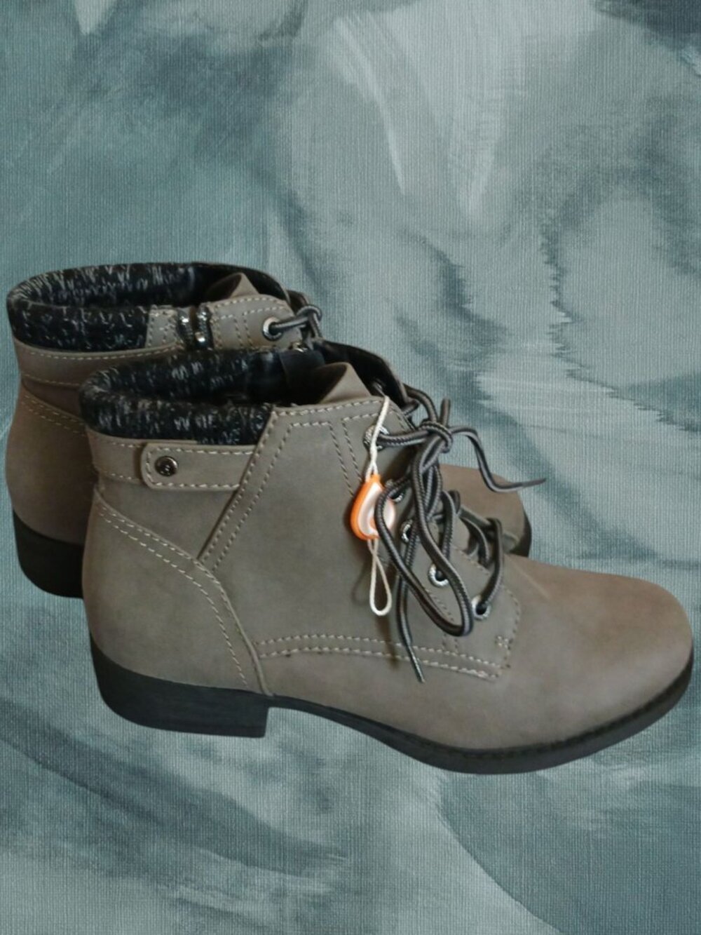 Sporto Womens Faux Suede Ankle Boots With Knit Collar & Lace-Up gray Size 7.5M - Picture 5 of 16